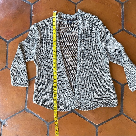 Eileen Fisher Gray Open Front Weave Cardigan Sweater Old Money Quiet Luxury Sz L - Picture 6 of 7